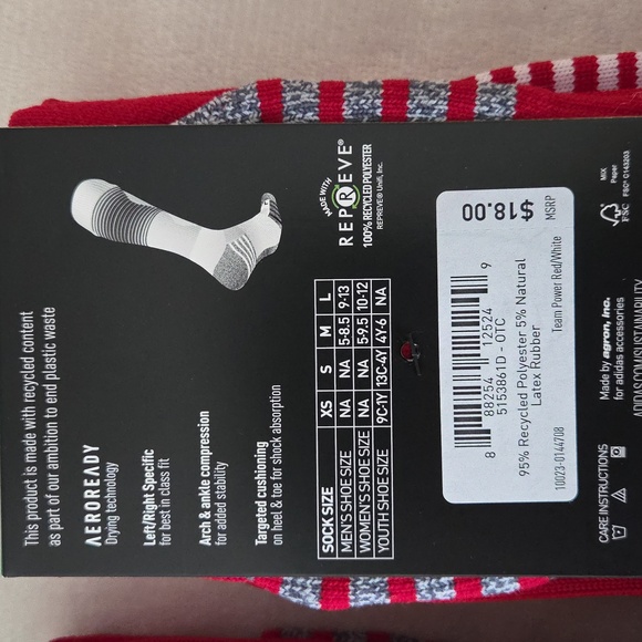 BNWT Two Pairs of Adidas Red and White Soccer Team Speed Socks. Size L - Picture 4 of 4